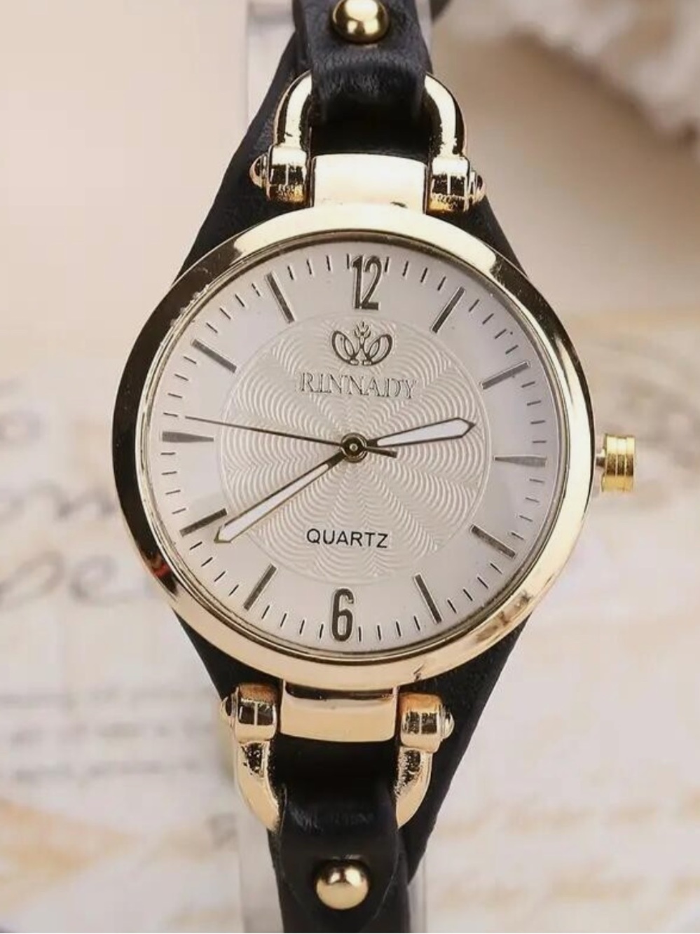 Anthropologie Gold-Tone Round Watch with Black Strap - Picture 4 of 5